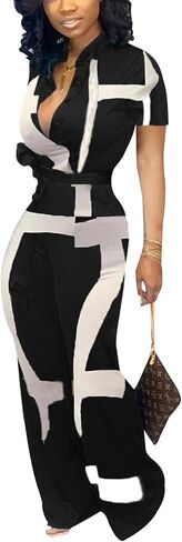 Xinlees Women‘s Elegant Jumpsuits Casual Short Sleeve Fashion Print Long Pants Rompers Straight Club Outfits in Kuwait