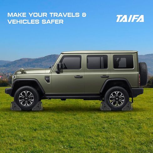 Taifa 4PCS Heavy Duty Rubber Wheel Chocks for Travel Trailers, RV Wheel Stoppers Tire Chock with Portable Handle for Camper Cars Trucks etc., Black in Saudi Arabia