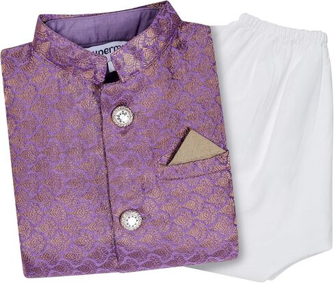 Boy's Cottton Kurta With Golden Thread Work Nehru Jacket and Elastic Closure Pyjama Set in Saudi Arabia