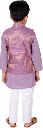 Boy's Cottton Kurta With Golden Thread Work Nehru Jacket and Elastic Closure Pyjama Set in Saudi Arabia