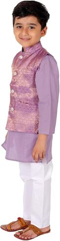 Boy's Cottton Kurta With Golden Thread Work Nehru Jacket and Elastic Closure Pyjama Set in Saudi Arabia