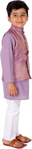 Boy's Cottton Kurta With Golden Thread Work Nehru Jacket and Elastic Closure Pyjama Set in Saudi Arabia