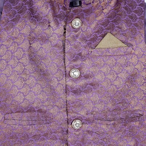 Boy's Cottton Kurta With Golden Thread Work Nehru Jacket and Elastic Closure Pyjama Set in Saudi Arabia