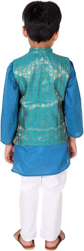 Boy's Cottton Kurta With Golden Thread Work Nehru Jacket and Elastic Closure Pyjama Set in Saudi Arabia