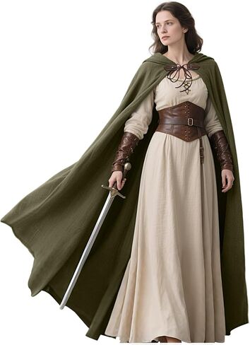 L'VOW Medieval Hooded Cloak Renaissance Cape with Hood - Halloween Sorcerer Hobbit Costume Cosplay in Saudi Arabia