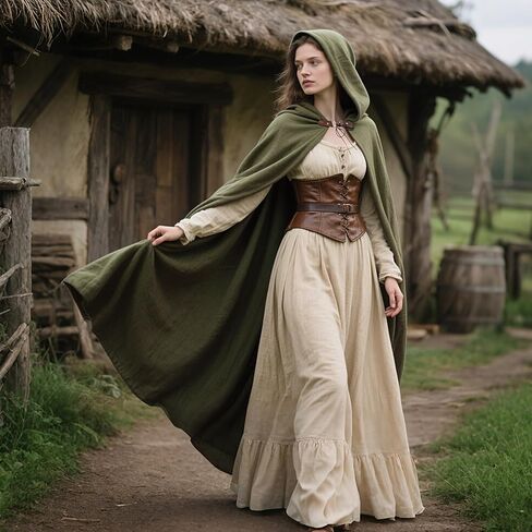 L'VOW Medieval Hooded Cloak Renaissance Cape with Hood - Halloween Sorcerer Hobbit Costume Cosplay in Saudi Arabia