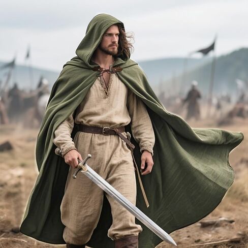 L'VOW Medieval Hooded Cloak Renaissance Cape with Hood - Halloween Sorcerer Hobbit Costume Cosplay in Saudi Arabia