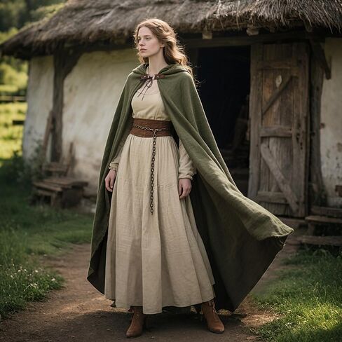 L'VOW Medieval Hooded Cloak Renaissance Cape with Hood - Halloween Sorcerer Hobbit Costume Cosplay in Saudi Arabia