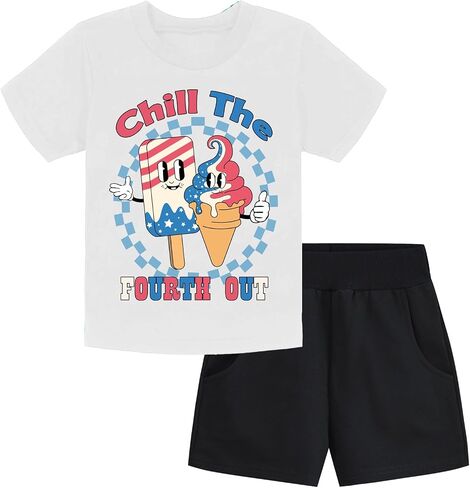 DDSOL TODDLER BOY USA Outfit Kids Short Sleeve مجموعة مستقلة من نجوم الجرافة النجوم T Shirt و Shirts غير الرسمية مجموعة 2T-7T in Saudi Arabia