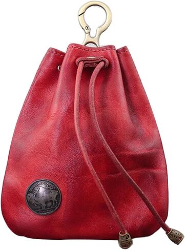 1Pcs Genuine Leather Drawstring Coin Purse Change Wallet Medieval Pouch Vintage Leather Coin Bag With Metal Clasp Mini Change Purse for Women Men (Light brown) in Kuwait