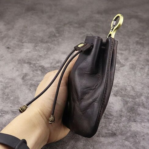 1Pcs Genuine Leather Drawstring Coin Purse Change Wallet Medieval Pouch Vintage Leather Coin Bag With Metal Clasp Mini Change Purse for Women Men (Light brown) in Kuwait