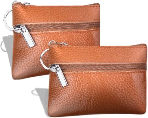 2PCS Leather Coin Purse for Men, Small Zipper Coin Pouch, Premium Car Change Holder for Cash Wallet as Money Pouch, Dice Bag, Coin Holder (2PCS Brown Leather) in Saudi Arabia