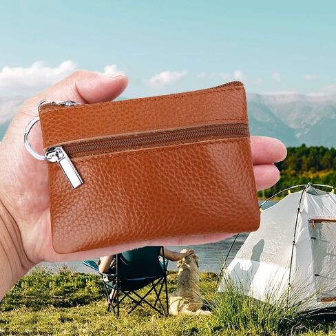 2PCS Leather Coin Purse for Men, Small Zipper Coin Pouch, Premium Car Change Holder for Cash Wallet as Money Pouch, Dice Bag, Coin Holder (2PCS Brown Leather) in Saudi Arabia