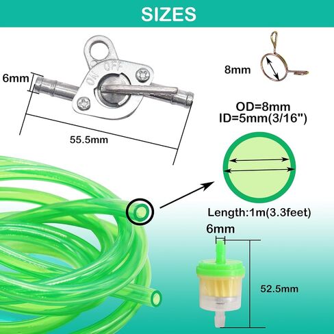 3.3Ft Fuel Line with Clamps Fuel Filters Inline Shut Off Valve Petcock Set for GY6 50cc 70cc 90cc 110cc 125cc 150cc Taotao Coolster Apollo Baja ATV Dirt Pit Bike Go Kart (Green) in Kuwait