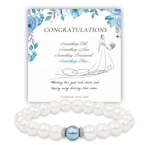 Something Blue Gift for Bride, Bridal Shower Gifts for Bride to be White Pearl Bracelet Anniversary Gifts for Wife with Meaningful Card as Bride Gifts Bridal Party Gifts Wedding Accessories Jewelry in Kuwait