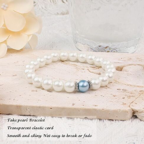 Something Blue Gift for Bride, Bridal Shower Gifts for Bride to be White Pearl Bracelet Anniversary Gifts for Wife with Meaningful Card as Bride Gifts Bridal Party Gifts Wedding Accessories Jewelry in Kuwait