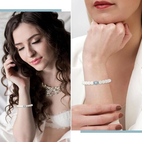 Something Blue Gift for Bride, Bridal Shower Gifts for Bride to be White Pearl Bracelet Anniversary Gifts for Wife with Meaningful Card as Bride Gifts Bridal Party Gifts Wedding Accessories Jewelry in Kuwait