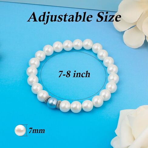 Something Blue Gift for Bride, Bridal Shower Gifts for Bride to be White Pearl Bracelet Anniversary Gifts for Wife with Meaningful Card as Bride Gifts Bridal Party Gifts Wedding Accessories Jewelry in Kuwait