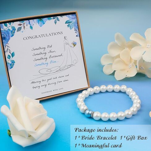 Something Blue Gift for Bride, Bridal Shower Gifts for Bride to be White Pearl Bracelet Anniversary Gifts for Wife with Meaningful Card as Bride Gifts Bridal Party Gifts Wedding Accessories Jewelry in Kuwait