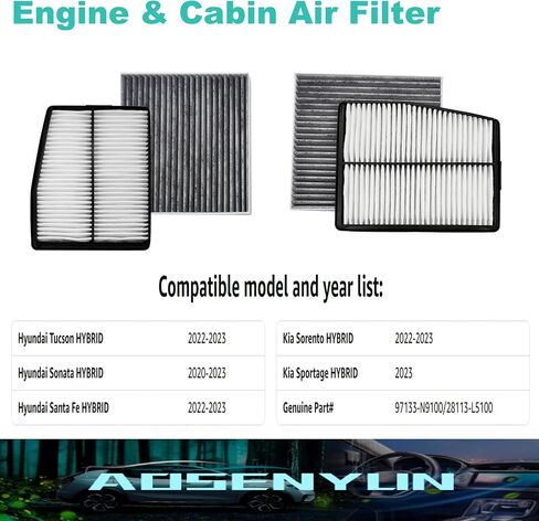 Engine & Cabin Air Filter For Santa Fe HYBRID (22-23), Tucson HYBRID (22-23), Sorento HYBRID(22-23), Sonata HYBRID (20-23), Sportage HYBRID (2023). Replace 97133L1000, 28113-L5100. in Saudi Arabia