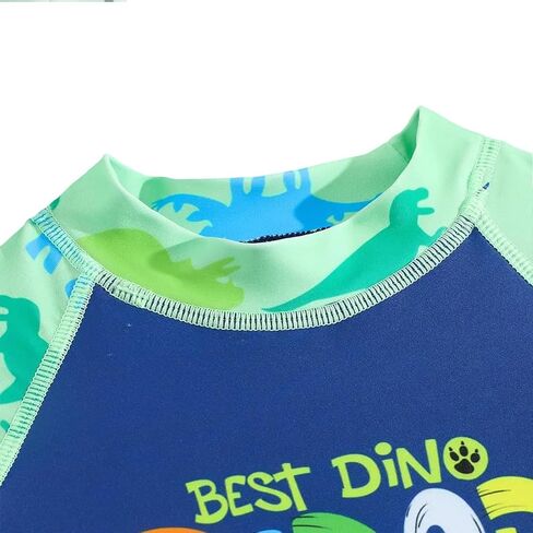 Toddler Boy Swimsuit 2-Piece Rash Guard Shirt Trunks Swim Sets | Short Sleeve Rash Guard,Summer Beach Pool Swimwear,Neon Color,UPF 50+,Dinosaurs Sharks Cartoon,Drawstring,Inner Lining in Saudi Arabia