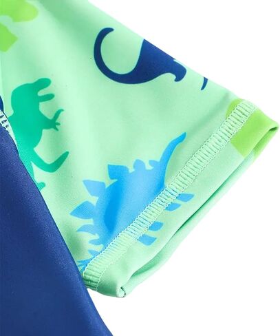 Toddler Boy Swimsuit 2-Piece Rash Guard Shirt Trunks Swim Sets | Short Sleeve Rash Guard,Summer Beach Pool Swimwear,Neon Color,UPF 50+,Dinosaurs Sharks Cartoon,Drawstring,Inner Lining in Saudi Arabia
