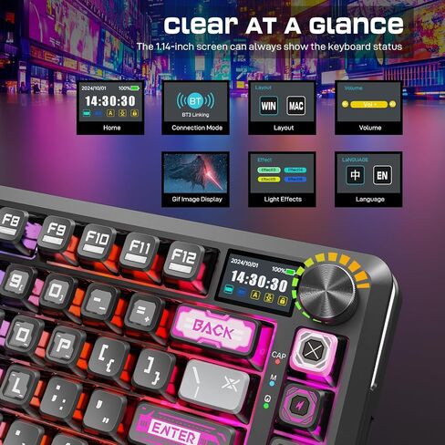 Redragon Mechanical Keyboard, Tri-Modes Wireless Gaming Keyboard with Screen & Knob, Macro Programmable Mechanical Gaming Keyboard, RGB Backlit, Ideal for Gaming Working etc. in Saudi Arabia