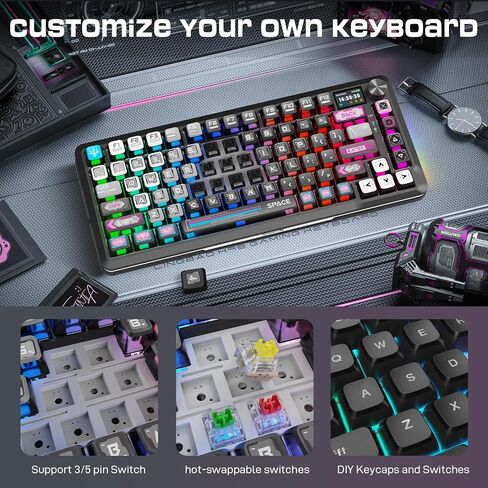 Redragon Mechanical Keyboard, Tri-Modes Wireless Gaming Keyboard with Screen & Knob, Macro Programmable Mechanical Gaming Keyboard, RGB Backlit, Ideal for Gaming Working etc. in Saudi Arabia
