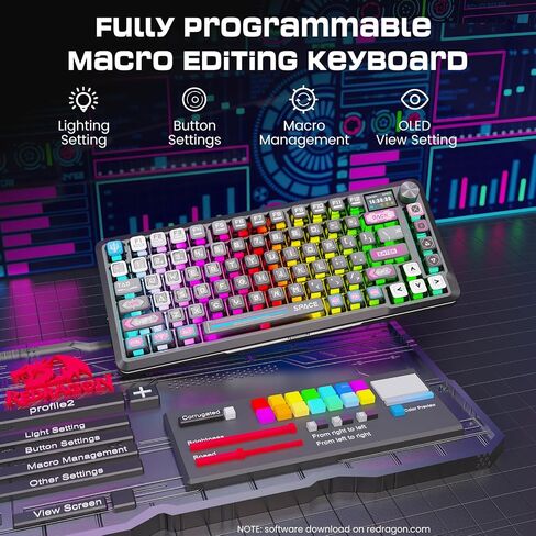 Redragon Mechanical Keyboard, Tri-Modes Wireless Gaming Keyboard with Screen & Knob, Macro Programmable Mechanical Gaming Keyboard, RGB Backlit, Ideal for Gaming Working etc. in Saudi Arabia