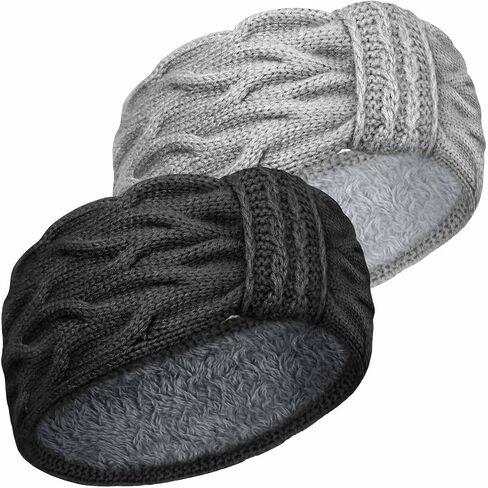 Winter Headbands for Women's Hair, Knitted Headband Women, 2 PCS Chunky Ear Warmer Crochet Braided Ear Muffs Fleece Lined Elastic Wide Head Bands Adult Women Head Wraps for Sport, Daily Wear in Saudi Arabia