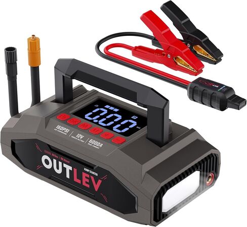 Jump Starter with Air Compressor for All Gas & 10.0L Diesel Engines, 6000A Jump Starter Battery Pack, Portable Power Bank, Safety Protection, Self-Driving Tour Essential in Kuwait