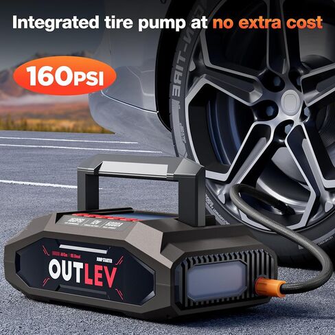 Jump Starter with Air Compressor for All Gas & 10.0L Diesel Engines, 6000A Jump Starter Battery Pack, Portable Power Bank, Safety Protection, Self-Driving Tour Essential in Kuwait