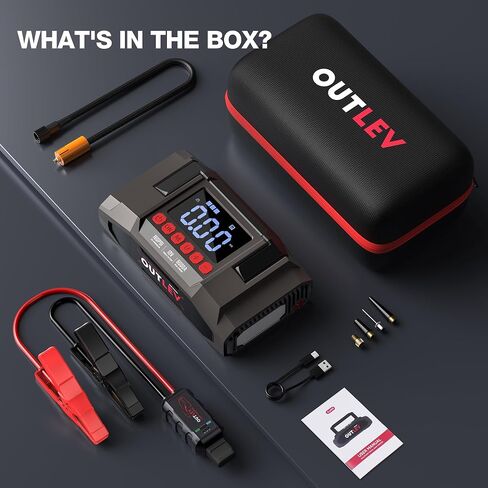 Jump Starter with Air Compressor for All Gas & 10.0L Diesel Engines, 6000A Jump Starter Battery Pack, Portable Power Bank, Safety Protection, Self-Driving Tour Essential in Kuwait