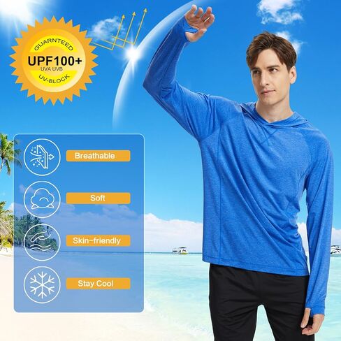Fishing Shirts for Men Long Sleeve: UPF 100+ UV Sun Protection Hoodie - Swimming Hiking Outdoor Running Rash Guard in Saudi Arabia