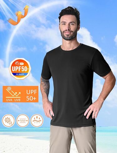 Men's Short Sleeve UPF 50+ Sun Rash Guard Swim Shirts Lightweight Moisture Wicking Athletic Summer Tops in Kuwait