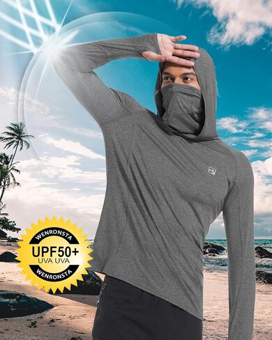 Men's UPF 50+ Sun Protection Shirts UV SPF Rash Guard Long Sleeve Lightweight Hoodie Shirts Fishing Hiking Running Swim in Saudi Arabia