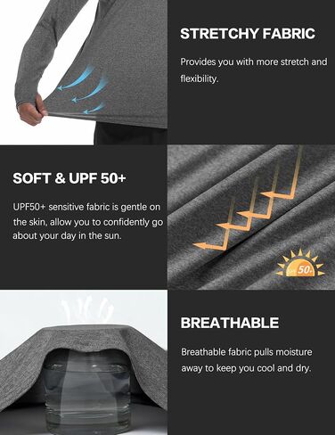 Men's UPF 50+ Sun Protection Shirts UV SPF Rash Guard Long Sleeve Lightweight Hoodie Shirts Fishing Hiking Running Swim in Saudi Arabia