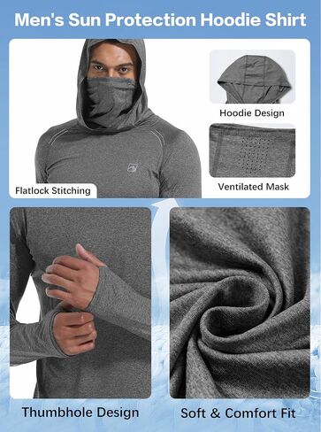 Men's UPF 50+ Sun Protection Shirts UV SPF Rash Guard Long Sleeve Lightweight Hoodie Shirts Fishing Hiking Running Swim in Saudi Arabia