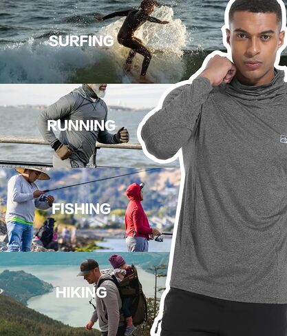 Men's UPF 50+ Sun Protection Shirts UV SPF Rash Guard Long Sleeve Lightweight Hoodie Shirts Fishing Hiking Running Swim in Saudi Arabia