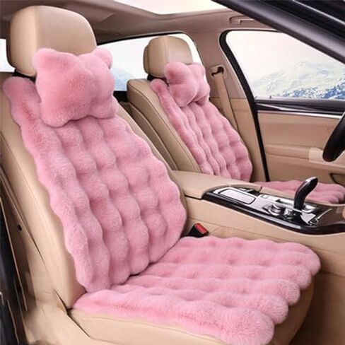 Luxury Thickened Plush Car Seat Cushion Set,Soft Fluffy Protector Warm Faux Rabbit Fur Non-Slip Front and Back Seat Covers (Pink,6pcs) in Saudi Arabia