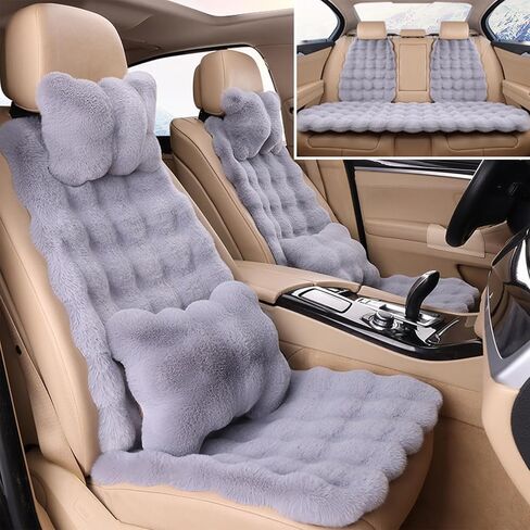 Luxury Thickened Plush Car Seat Cushion Set,Soft Fluffy Protector Warm Faux Rabbit Fur Non-Slip Front and Back Seat Covers (Pink,6pcs) in Saudi Arabia