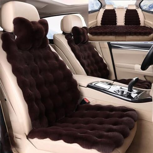 Luxury Thickened Plush Car Seat Cushion Set,Soft Fluffy Protector Warm Faux Rabbit Fur Non-Slip Front and Back Seat Covers (Pink,6pcs) in Saudi Arabia