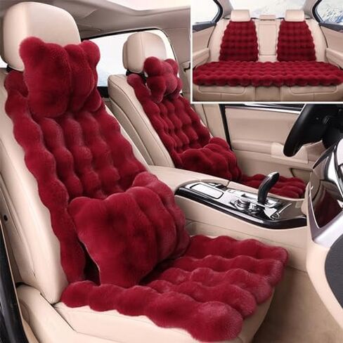 Luxury Thickened Plush Car Seat Cushion Set,Soft Fluffy Protector Warm Faux Rabbit Fur Non-Slip Front and Back Seat Covers (Pink,6pcs) in Saudi Arabia