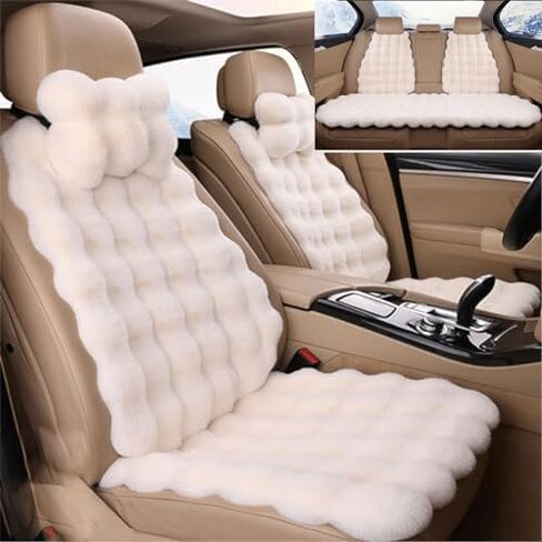 Luxury Thickened Plush Car Seat Cushion Set,Soft Fluffy Protector Warm Faux Rabbit Fur Non-Slip Front and Back Seat Covers (Pink,6pcs) in Saudi Arabia