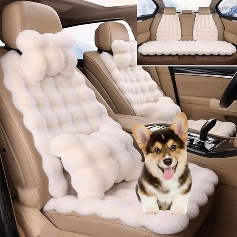 Luxury Thickened Plush Car Seat Cushion Set,Soft Fluffy Protector Warm Faux Rabbit Fur Non-Slip Front and Back Seat Covers (Pink,6pcs) in Saudi Arabia