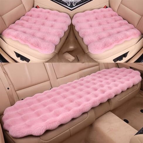Luxury Thickened Plush Car Seat Cushion Set,Soft Fluffy Protector Warm Faux Rabbit Fur Non-Slip Front and Back Seat Covers (Pink,6pcs) in Saudi Arabia