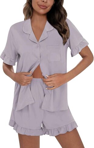 swomog امرأة بيجاما مجموعة قصيرة الأكمام pjs set 2pcs pajamas قصيرة زر أسفل الكشك in Saudi Arabia