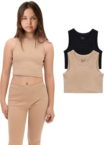 Lilax Girls Crop Top مضلعة أكمامًا أكمامًا 2 حزمة محصوقة in Saudi Arabia
