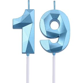 2 inch Gold 19 & 91 Birthday Candles, 3D Diamond Number 19th & 91st Cake Topper for Men Women Birthday Party Decorations Theme Party