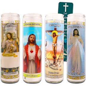 4 Pack Jesus 8 Inch White Religious Candles - Bundle with 4 Jesus Candles for Vigils, Prayers, Blessing Ceremonies, and More | Jesus Devotional Candles